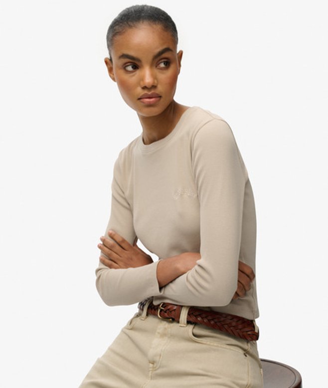 Superdry Damen Athletic Essentials Logo Kleidungsstück Gefärbt Geripptes Oberteil Grey - Größe: 38