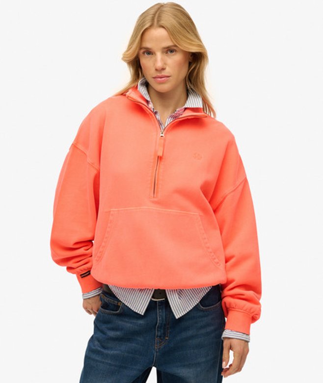 Superdry Damen Baumwolle Studios Sweatshirt Mit Reißverschluss, Koralle - Größe: 38