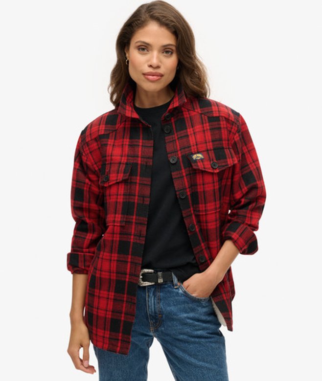 Superdry Damen Rot Karierte Hemdjacke mit Teddyfell Kariert, Größe: 40