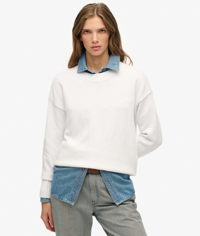 Superdry Damen Essential Rundhals-pullover White - Größe: 42