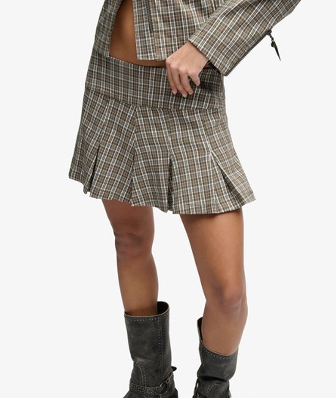 Superdry Damen Bench Logo Karierter Plissee-minirock Green - Größe: L