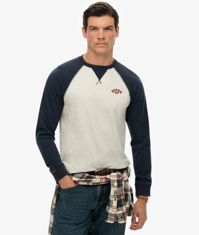 Superdry Herren Vintage Athletic Baseball Oberteil Grey - Größe: L