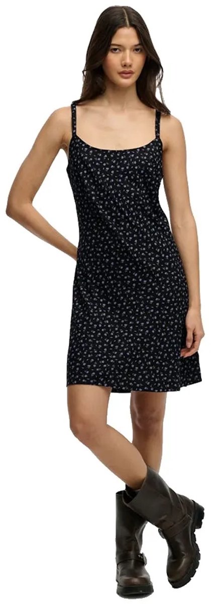 Superdry Damen Bedrucktes Mini-trägerkleid Black - Größe: 42