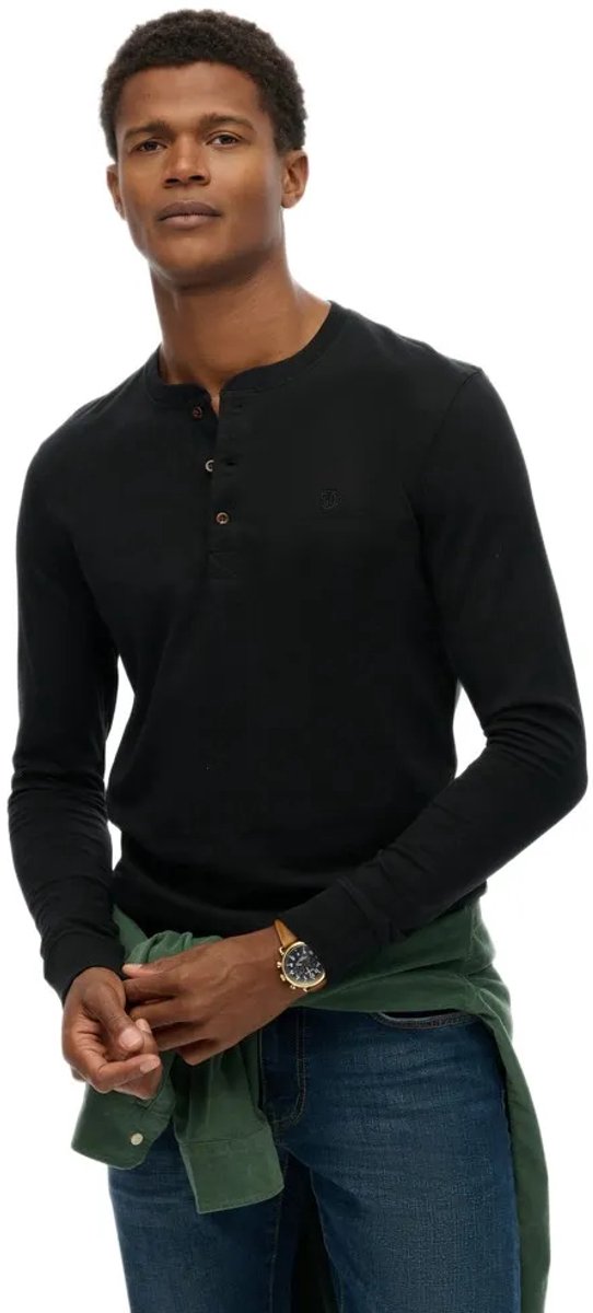 Superdry Herren Classic Essential Henley Shirt Black - Größe: S