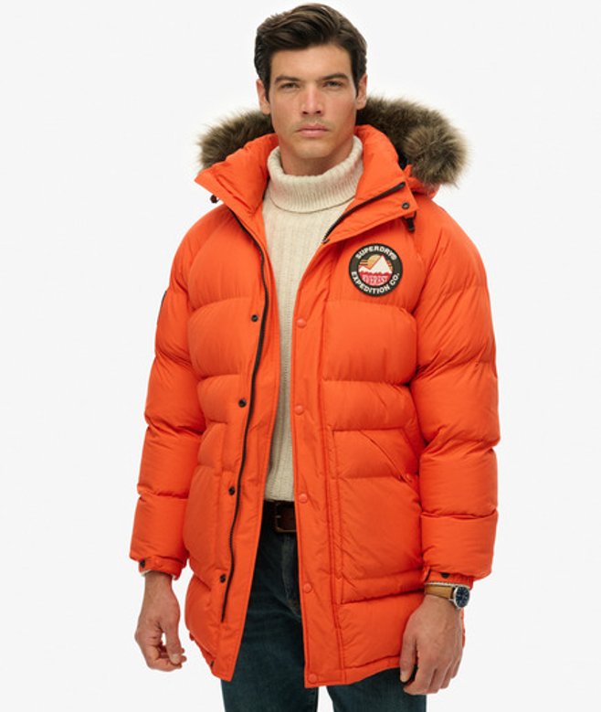 Superdry Herren Everest Longline Steppmantel Orange - Größe: Xxxl