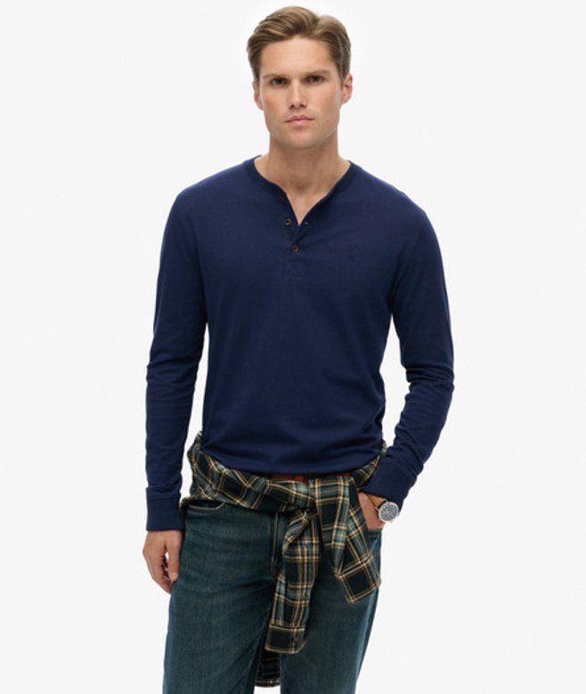 Superdry Herren Classic Essential Henley Shirt Navy - Größe: XL