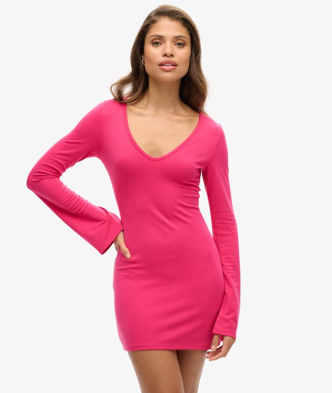 Superdry Damen Bodycon-minikleid mit Ausgestellten Ärmeln Pink - Größe: 36
