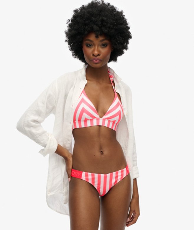 Superdry Damen Rosa und Weiß Gestreiftes Triangel-Bikinioberteil Gestreift, Größe: 40