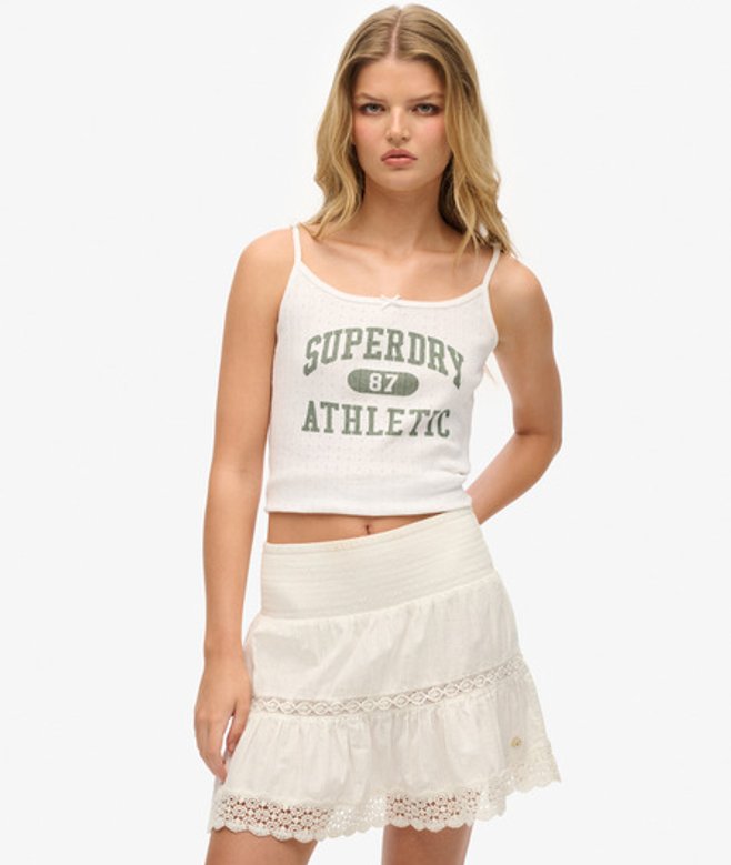 Superdry Damen Spitzenbesatz Ibiza Minirock Mit Spitzenmix, Weiß, Größe: 36