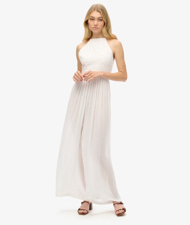 Superdry Damen Weiß Bestickter Jumpsuit, Größe: 44 - Größe: 44