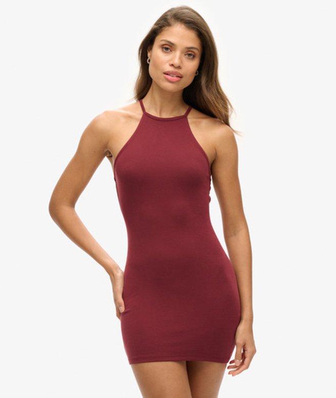 Superdry Damen Jersey-minikleid mit Trägern und Ringerrücken Lila - Größe: 38