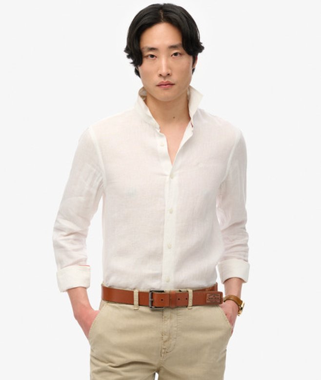 Superdry Men's Besticktes Vacation Leinenhemd Weiß - Größe: M