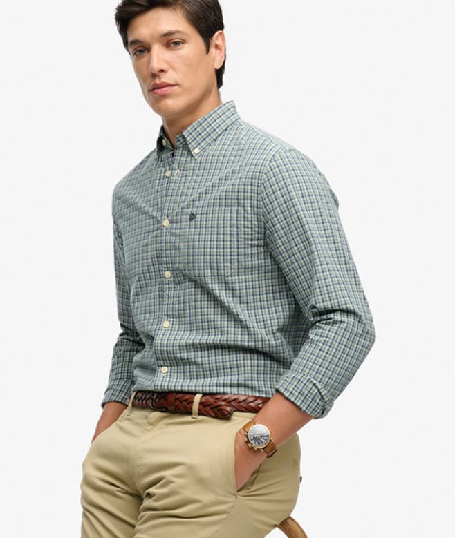 Superdry Herren Preppy Poplin Langarmhemd Green - Größe: Xxxl