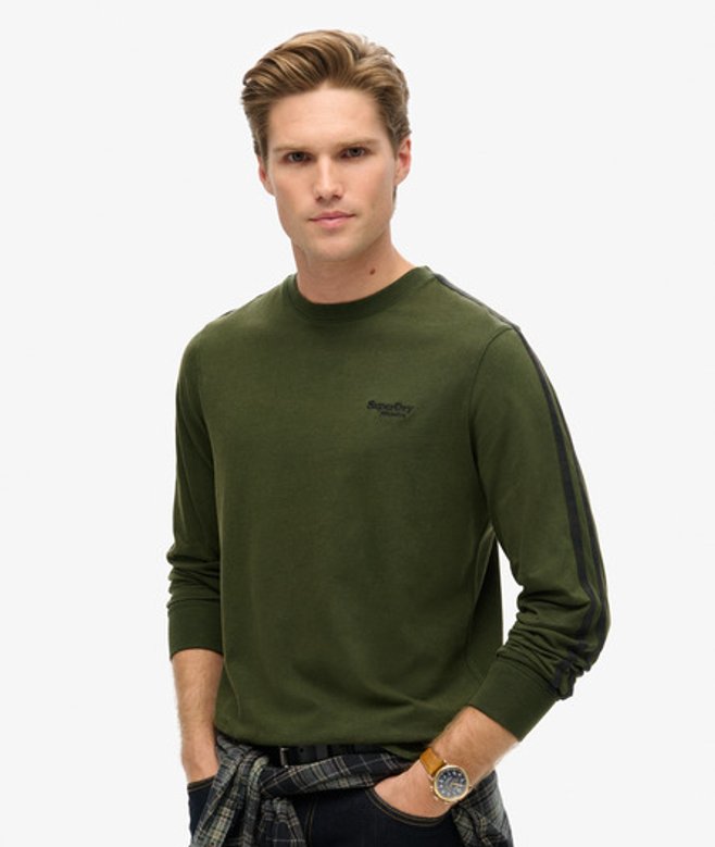 Superdry Herren Essential Langarmoberteil mit Logo im Retro-stil Grün - Größe: M