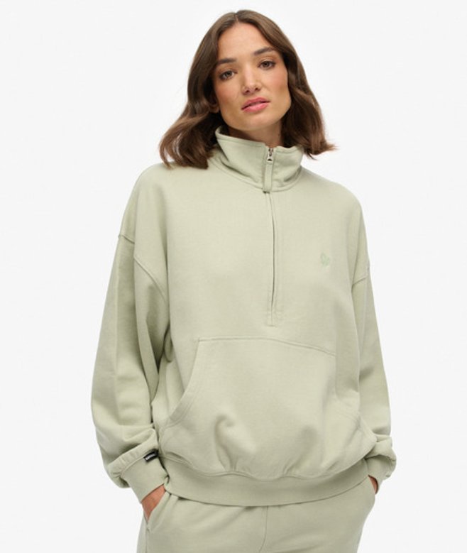 Superdry Damen Baumwolle Studios Sweatshirt Mit Reißverschluss, Hellgrün - Größe: 36