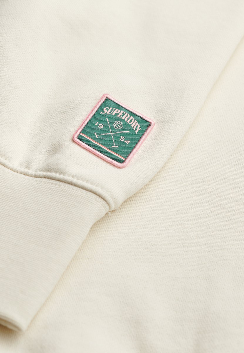Superdry Damen Baumwolle Gesticktes Logo Country Club Sweatshirt Mit V Ausschnitt, Creme & Grün - Größe: 36