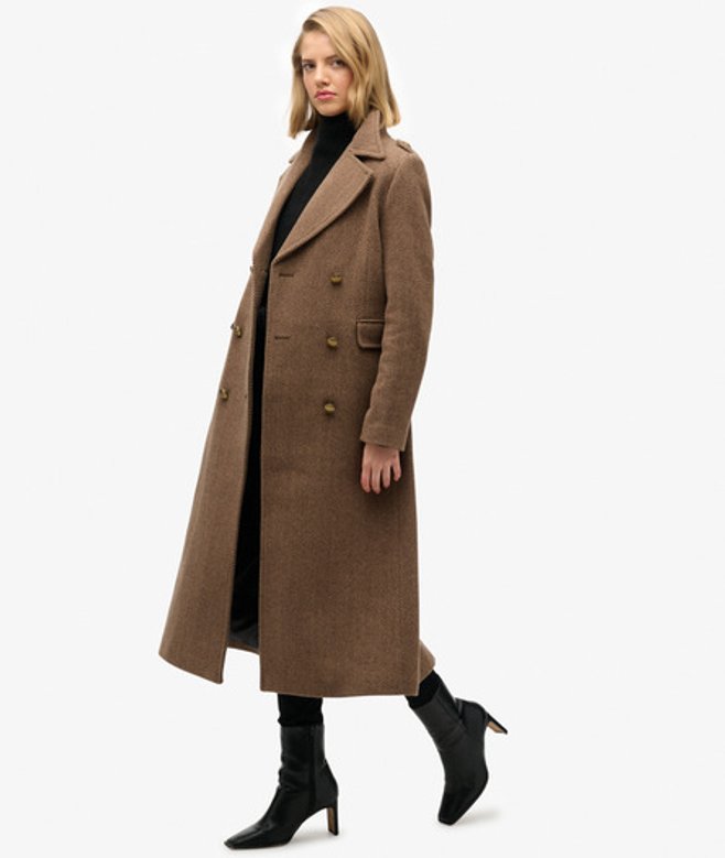 Superdry Damen Zweireihiger Mantel aus Wollmischung Brown - Größe: 44