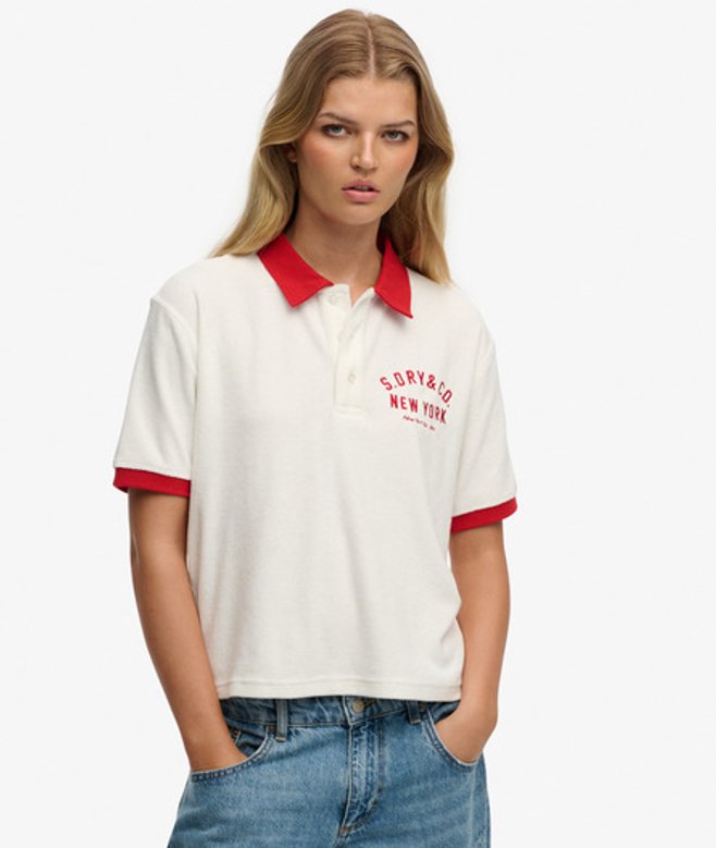 Superdry Damen Heritage Terry Polo Cream - Größe: 44