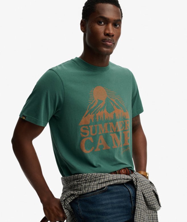 Superdry Herren Retro Outdoor T-shirt in Lockerer Passform Green - Größe: M