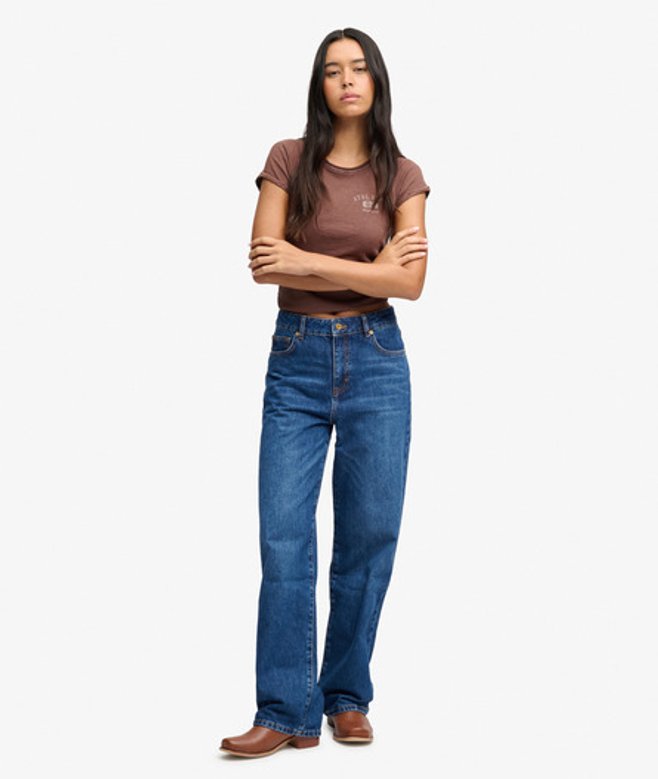 Superdry Damen Bio-baumwoll Jeans mit Hohem Bund und Weitem Bein Blue - Größe: 28/32