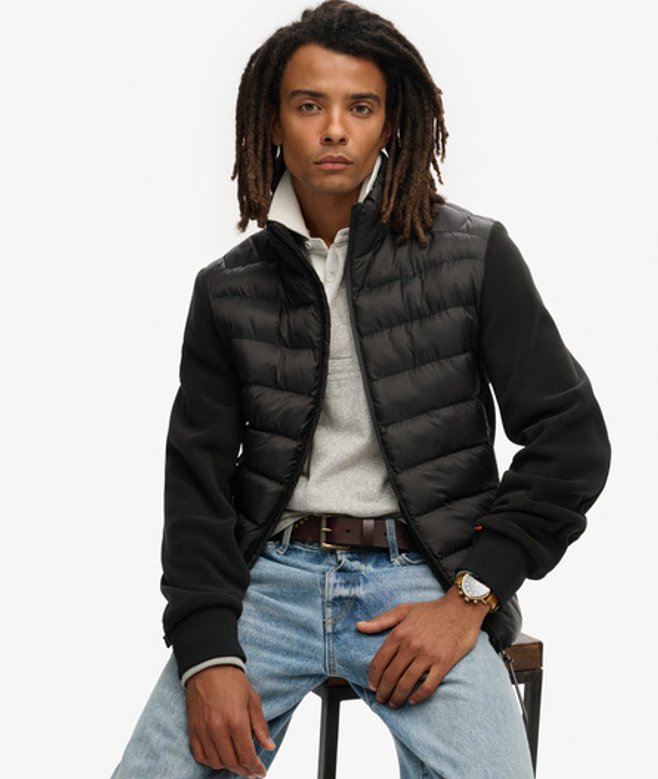 Superdry Herren Gesteppt Storm Fleece Hybrid Bomberjacke, Schwarz - Größe: L