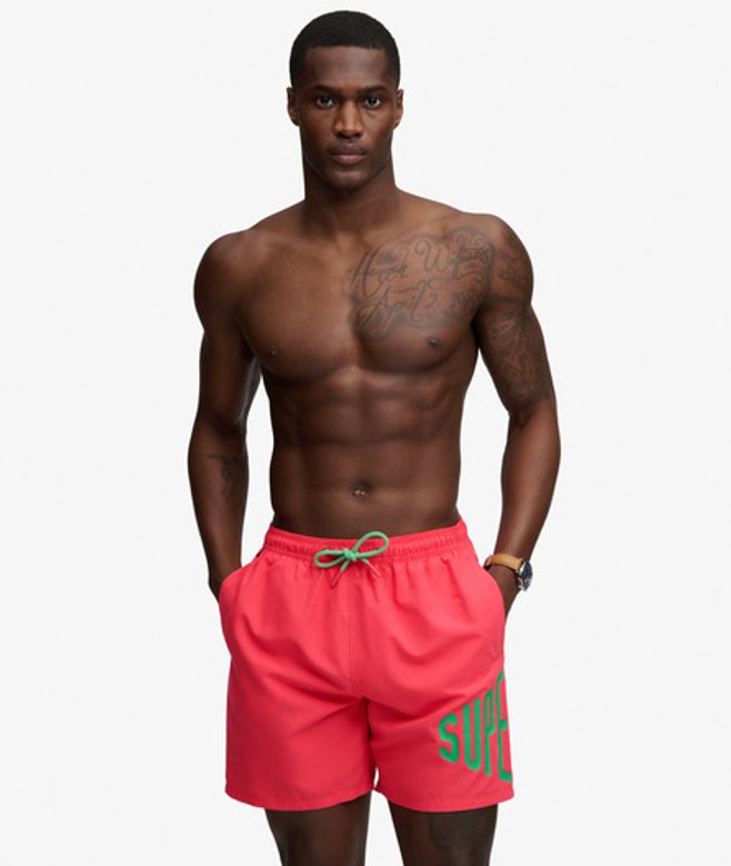 Superdry Herren Printed Logo 16-Inch Badeshorts Pink - Größe: L