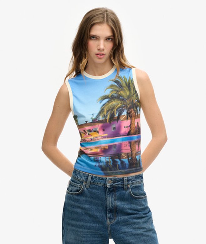Superdry Damen Sub Oberteil mit Print Weiß - Größe: 36