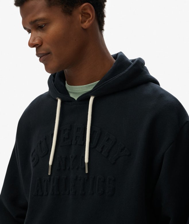Superdry Herren Baumwolle Geprägt Athletic Übergroßer Kapuzenpullover, Schwarz - Größe: S