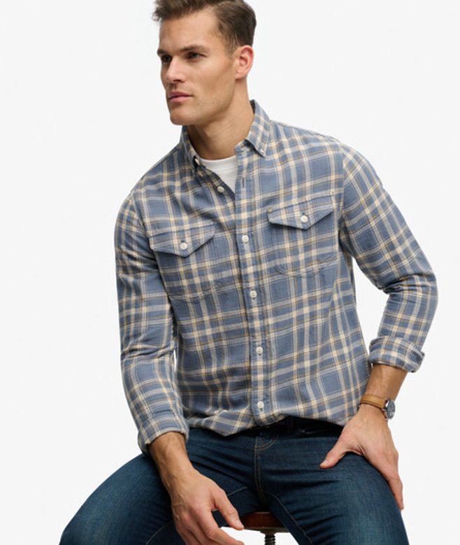 Superdry Herren The Merchant Store - Kariertes Hemd Blue - Größe: Xxxl
