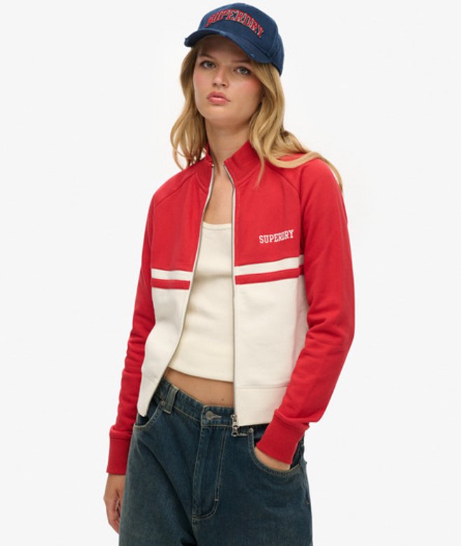Superdry Damen Athletic Essentials Trainingsjacke mit Reißverschluss Red - Größe: 40