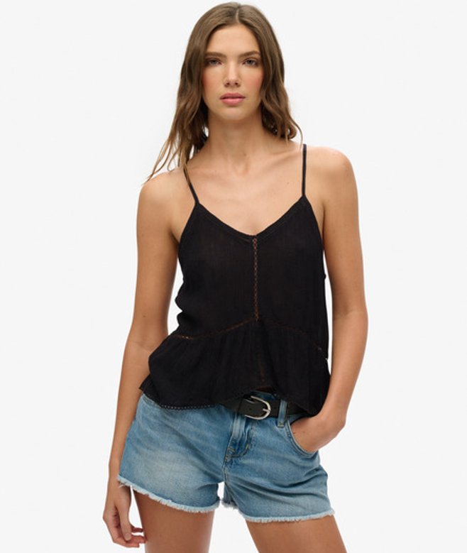 Superdry Damen Trägertop mit Schnürung Black - Größe: 36