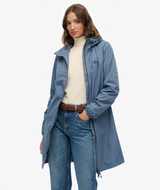Superdry Damen Longline Tri Windbreaker Jacke Blue - Größe: 42