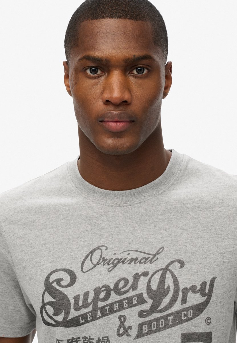Superdry Herren Leather & Boot Co Script T-shirt Grey - Größe: M