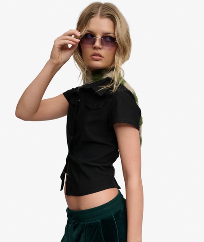 Superdry Damen Bench Kurzarm-stretchhemd mit Schmaler Passform Black - Größe: M