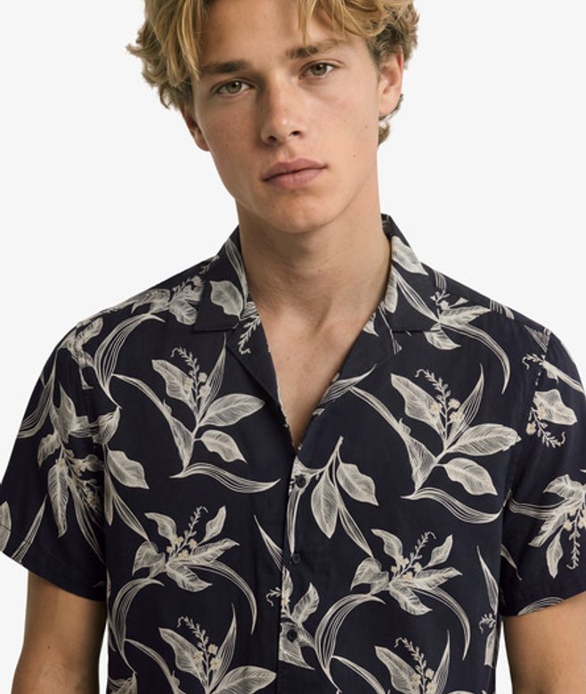 Superdry Herren Hawaiian Print Kurzarmhemd Navy - Größe: M