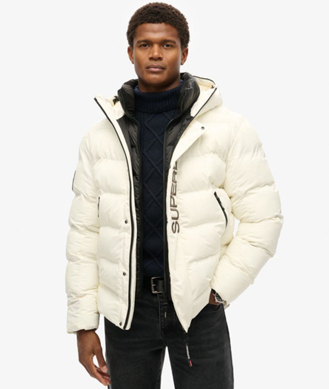 Superdry Herren City Steppjacke mit Kapuze und Grafik Weiß - Größe: Xxl