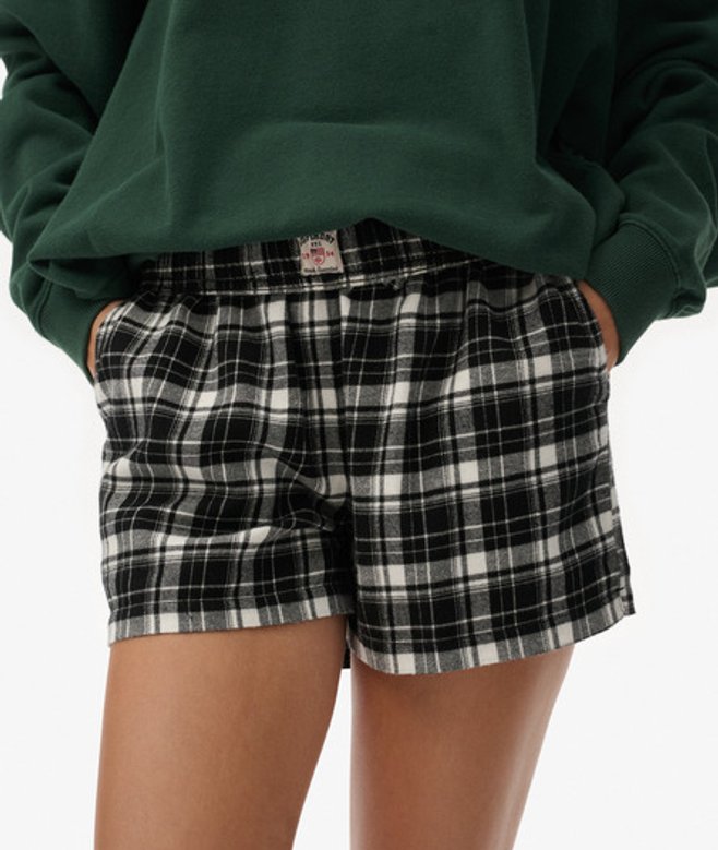 Superdry Damen Karierte Baumwollshorts mit Elastikbund Black - Größe: 36