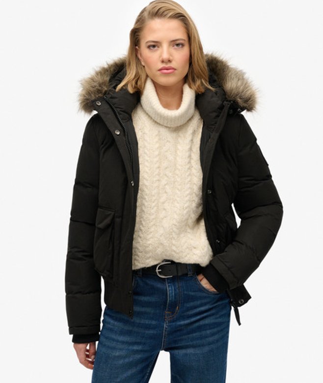 Superdry Damen Everest Microfibre Ella Bomberjacke Black - Größe: 42