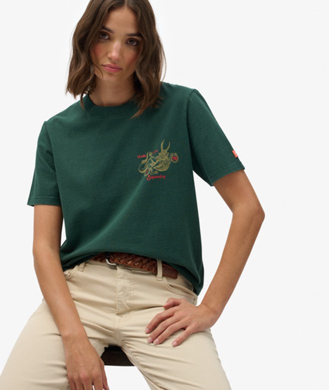 Superdry Damen Lässiges Tokyo Narrative T-shirt Green - Größe: 36