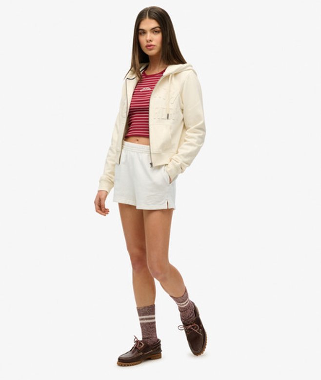 Superdry Damen Athletic Essentials Shorts mit Farblich Abgestimmter Stickerei White - Größe: 44