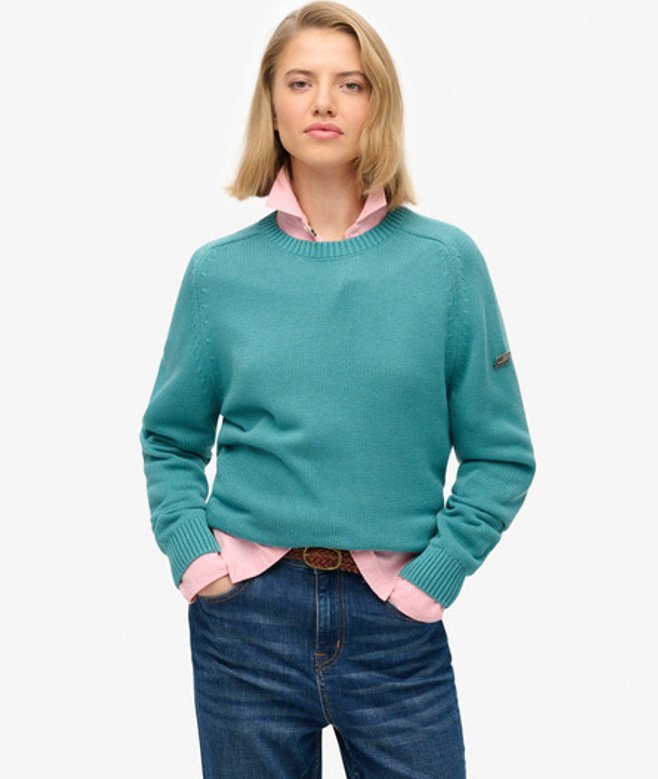 Superdry Damen Lockerer Strick-pullover mit Rundhalsausschnitt Green - Größe: 42