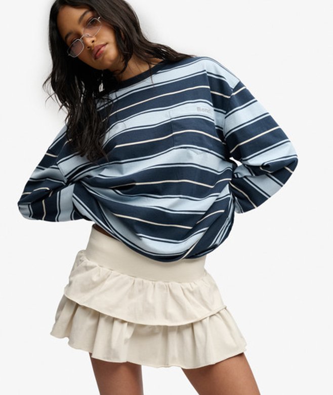 Superdry Damen Bench Tiefsitzender Stufenrock Cream - Größe: M