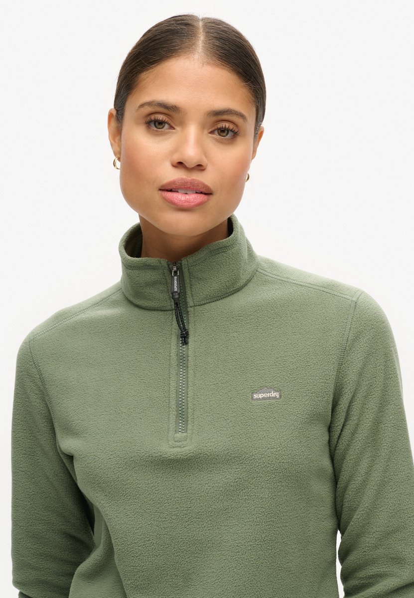 Superdry Damen Polar Fleecepullover mit Halbem Reißverschluss Grün - Größe: 34