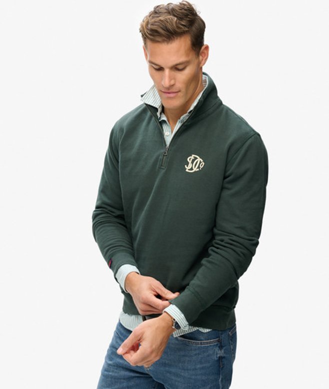 Superdry Herren Athletic SD Co Sweatshirt mit Halblangem Reißverschluss Green - Größe: XL