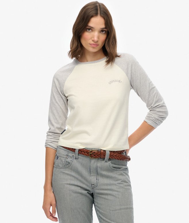 Superdry Damen Essential Baseballoberteil mit Langen Ärmeln und Logo Grey - Größe: 36
