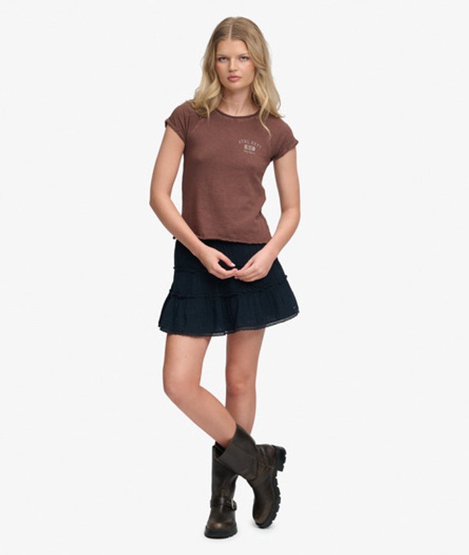 Superdry Damen Gestufter Mini-rock aus Musselin Navy - Größe: 40