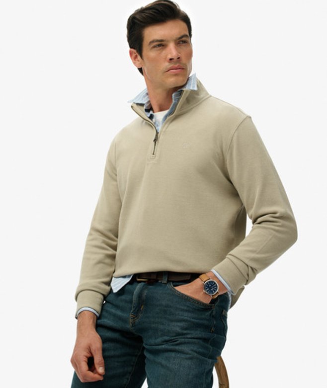 Superdry Herren Gerippter Pullover mit Reißverschluss Khaki - Größe: S