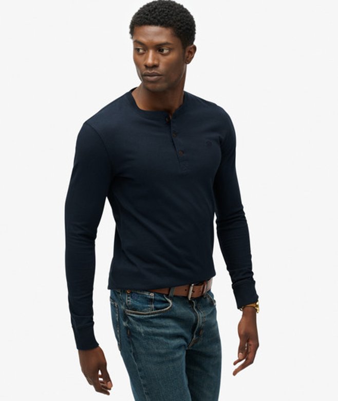 Superdry Herren Classic Essential Henley Shirt Navy - Größe: L