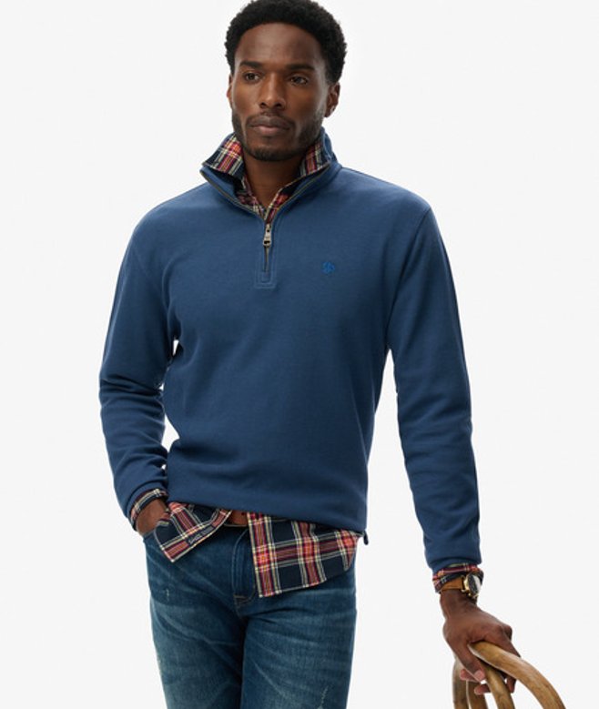 Superdry Herren Gerippter Pullover mit Reißverschluss Blue - Größe: S