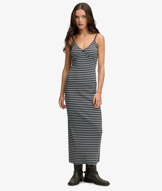 Superdry Damen Gestreiftes Maxi-kleid aus Rippjersey Navy - Größe: 34